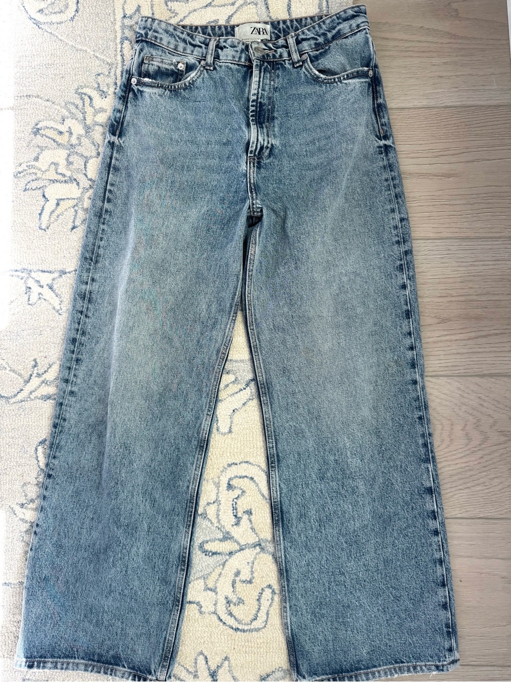 Kaia x Zara Wide Leg Jeans Medium Wash Blue Size US 6 EU 38